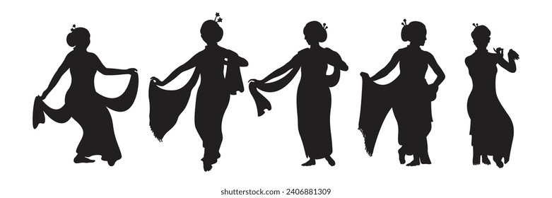 traditional Javanese dance silhouette bundle vector