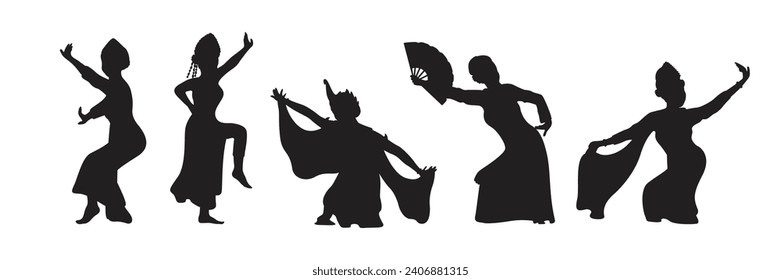 traditional javanese dance silhouette bundle vector