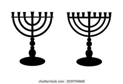 Traditional jewish candle holders, Hannukkah menora symbol, seven and nine lamps menorahs icons