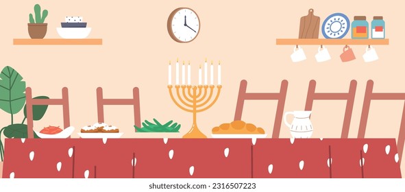 Traditional Jewish Table Adorned With A Symbolic Menorah, Showcasing Delicious And Festive Meals For Joyous Occasions