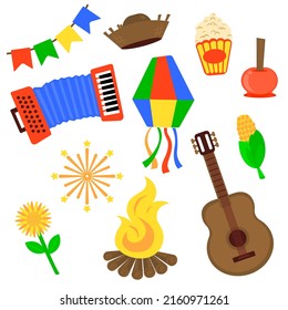 Festival tradicional de junio "Festa junina" en el noreste de Brasil. Diseño plano de gráficos vectoriales.