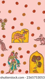 patrón kalamkari tradicional sin fisuras en el diseño textil y digital