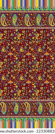 Traditional Kashmiri Shawl Design Kani Kashmir Shawl Seamless print With paisley Traditional motif Background texture for textile digital print designing Mehron color.
 ストックフォト © 