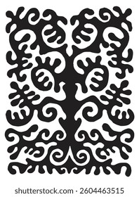 Traditional Kazakh ornament with tree of life, black and white pattern. Vector illustration