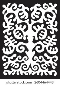 Traditional Kazakh Ornament With Tree Of Life, Black And White Pattern. Flat Vector