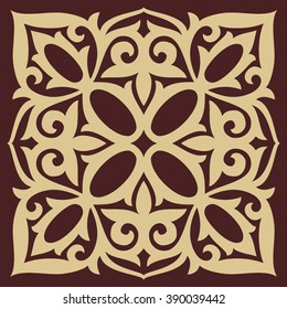 Traditional Kazakh pillow ornament. Golden vector pattern.