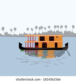 A traditional Kerala houseboat setting off in search of tourists