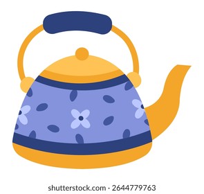 Traditional kettle featuring a charming floral pattern and a sturdy handle, waiting to be filled with water and placed on the stovetop, perfect for brewing a hot beverage