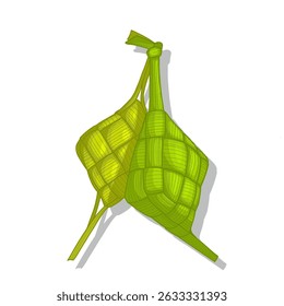 Traditional Ketupat Vector Illustration – Handwoven Palm Leaf Rice Dumpling Symbol of Eid Celebration in Southeast Asia