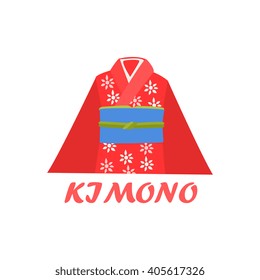 Traditional Kimono Cartoon Style Flat Vector Illustration On White Background With Text