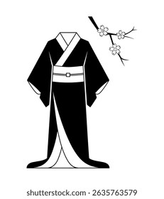 Traditional kimono robe icon in outline. Vector