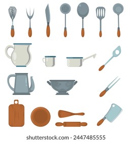 traditional kitchen utensil illustration set