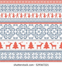 Traditional knitted ornamental seamless pattern. Winter seamless ornamental background in scandinavian style. Christmas and New Year design