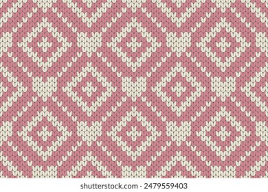 Traditional Knitted Pattern with Diamond Shapes in Pink and White