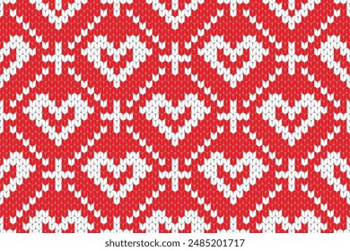 Traditional Knitted Pattern with Diamond Shapes in red and White