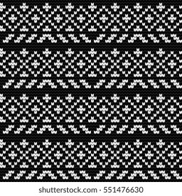 Traditional knitting pattern for Ugly Sweater, vector seamless pattern, black and white