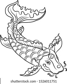 Traditional koi fish carp with Chinese clouds vector for tattoo style.
