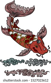 Traditional koi fish carp with Chinese clouds vector for tattoo style.