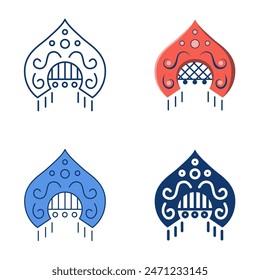 Traditional kokoshnik icon set in flat and line style. National Russian headdress symbol. Vector illustration.