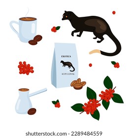 Traditional kopi luwak coffee.  Luwak coffee logo vector for your brand label,cafe or shop.