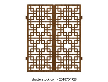 Traditional Korea ornament frame pattern. Double door antique decoration art vector illustration. Natural surface wooden timber.