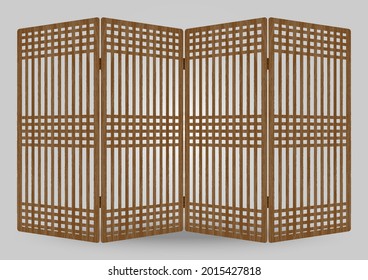 Traditional korea ornament wooden shutter frame pattern. Room divider antique decoration art vector illustration. Natural color wood. Surface timber.