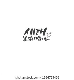 Traditional Korean calligraphy which translation is "Happy New Year!". Rough brush texture.
Isolated elements on white background. Vector illustration.