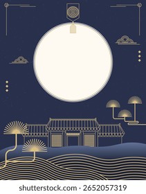 Traditional Korean Design with Roof Tiles and Holiday Elements