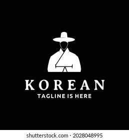 Traditional Korean Dress Hat Minimalist Logo Design Isolated on Black Background