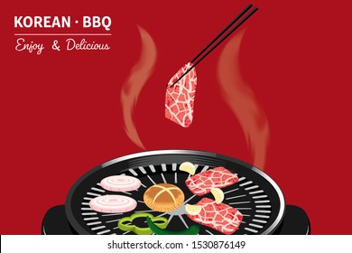 Traditional Korean Food, Korean Barbecue, Grilling Beef, BBQ