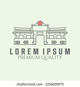 traditional Korean house line art minimalist logo design