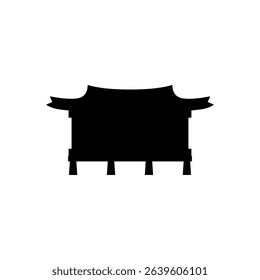 Traditional Korean house shown in full black silhouette with no interior detail. Vector icon for visual identity, infographic symbols, or cultural signage.