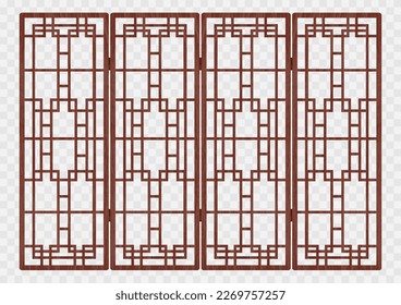 Traditional korean ornament folding frame pattern. Double door swing antique decoration art vector illustration. Natural color wood. Surface timber.