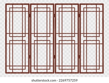 Traditional korean ornament folding frame pattern. Double door swing antique decoration art vector illustration. Natural color wood. Surface timber.