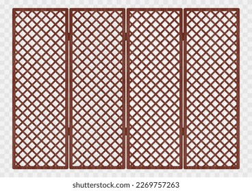 Traditional korean ornament folding frame pattern. Double door swing antique decoration art vector illustration. Natural color wood. Surface timber.