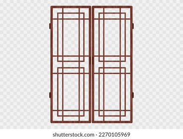 Traditional korean ornament folding frame pattern. Double door swing antique decoration art vector illustration. Natural color wood. Surface timber.