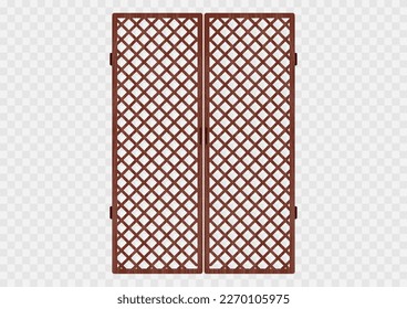 Traditional korean ornament folding frame pattern. Double door swing antique decoration art vector illustration. Natural color wood. Surface timber.
