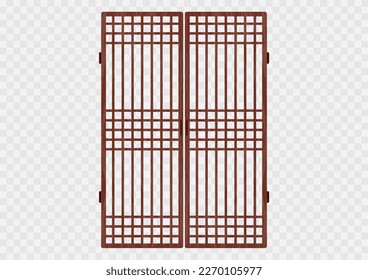 Traditional korean ornament folding frame pattern. Double door swing antique decoration art vector illustration. Natural color wood. Surface timber.