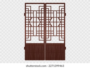 Traditional korean ornament folding frame pattern. Double door swing antique decoration art vector illustration. Natural color wood. Surface timber.