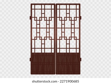 Traditional korean ornament folding frame pattern. Double door swing antique decoration art vector illustration. Natural color wood. Surface timber.