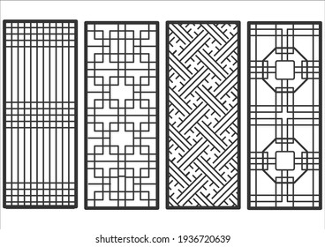 Traditional korean ornament frame pattern. Set of door and window antique decoration art vector illustration.