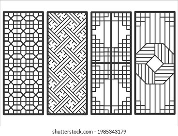 Traditional korean ornament frame pattern. Set of door and window antique decoration art vector illustration.