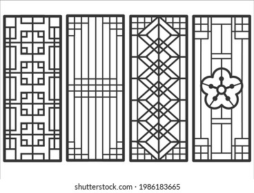 Traditional korean ornament frame pattern. Set of door and window antique decoration art vector illustration.