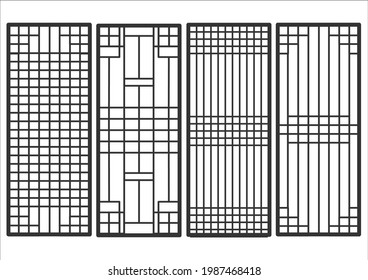 Traditional korean ornament frame pattern. Set of door and window antique decoration art vector illustration.