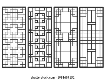 Traditional korean ornament frame pattern. Set of door and window antique decoration art vector illustration.