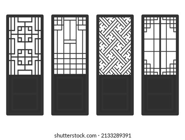 Traditional Korean ornament frame pattern. Set of door and window antique decoration art. Silhouette vector illustration.Laser cut panel.
