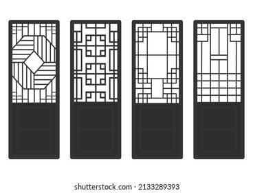 Traditional Korean ornament frame pattern. Set of door and window antique decoration art. Silhouette vector illustration.Laser cut panel.