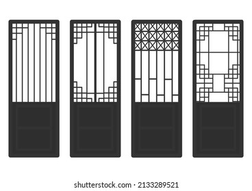 Traditional Korean ornament frame pattern. Set of door and window antique decoration art. Silhouette vector illustration.Laser cut panel.