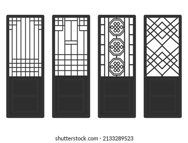 Traditional Korean ornament frame pattern. Set of door and window antique decoration art. Silhouette vector illustration.Laser cut panel.