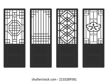 Traditional Korean ornament frame pattern. Set of door and window antique decoration art. Silhouette vector illustration.Laser cut panel.